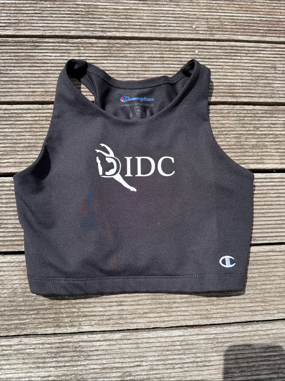 Champion Black Crop Tank with White IDC Logo